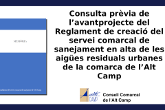 Consulta prèvia de l’avantprojecte del Reglament de creació del servei comarcal de sanejament en alta de les aigües residuals urbanes de la comarca de l’Alt Camp